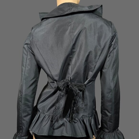Y2K Black Ruffled Taffeta Jacket size S Edwardian Gothic Fairy Witchy Whimsigoth - Picture 5 of 9